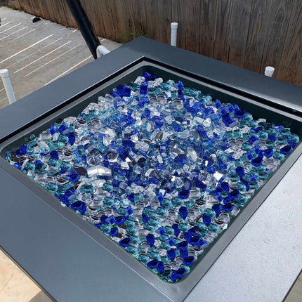 Reflective Fire Pit Glass, 10 lb, 1/2 in, Blue Mix