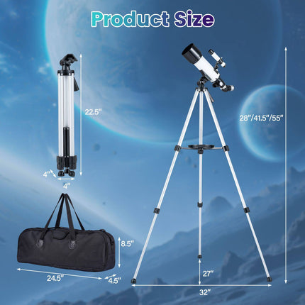 Refractor Telescope 70 mm with 2 Eyepieces and 3X Lens, Adjustable Tripod, White