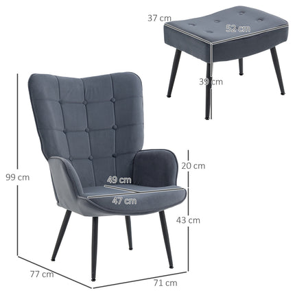 Velvet Relax Chair with armrests and footstool