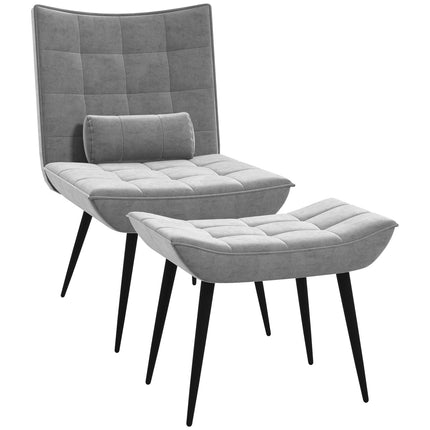 Gray Relax Chair & Ottoman Set, Velvet Upholstery, Comfortable Cushions