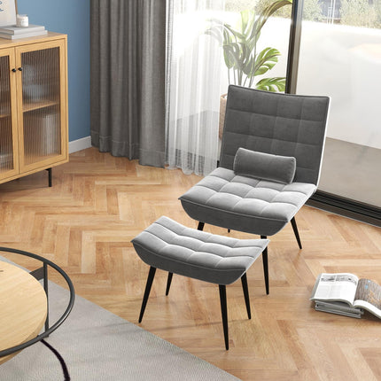 Gray Relax Chair & Ottoman Set, Velvet Upholstery, Comfortable Cushions