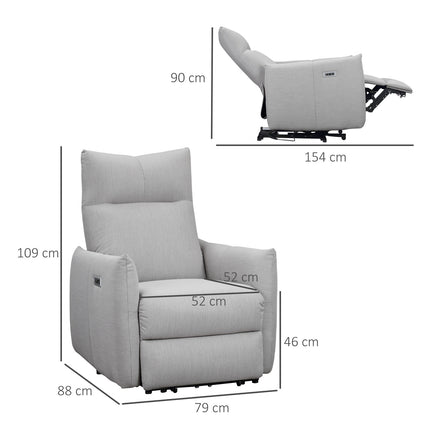 Lounger with USB, 140° tilt, polyester, grey