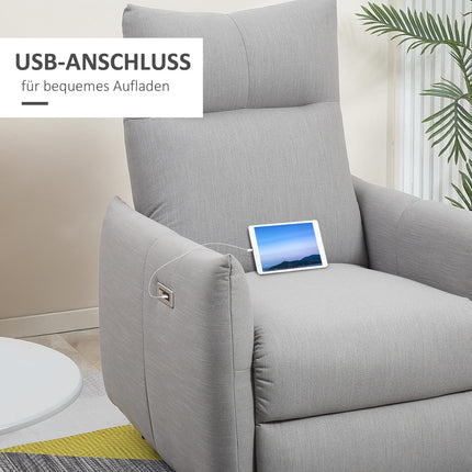 Lounger with USB, 140° tilt, polyester, grey