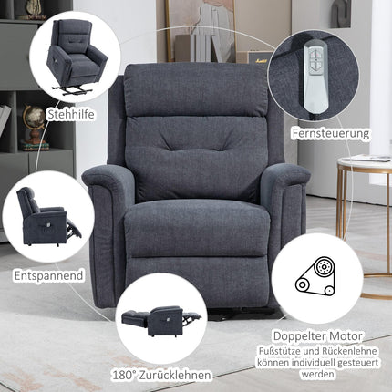 Electric recliner, standing aid, remote control, dark grey