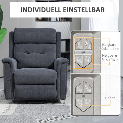 Electric recliner, standing aid, remote control, dark grey