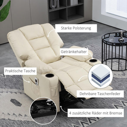 Electric recliner with massage, wheels and cup holder