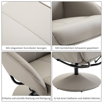 Gray recliner with 360° swivel and footrest