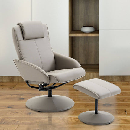 Gray recliner with 360° swivel and footrest