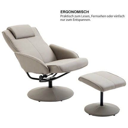 Gray recliner with 360° swivel and footrest