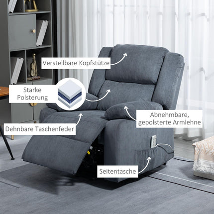 Electric recliner, velvet grey, 92 x 93 x 105 Cm