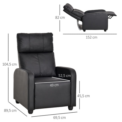 Reclining TV chair in imitation leather - black, relaxation function