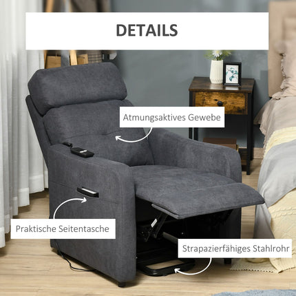 Lounger with standing aid, steel gray polyester fabric