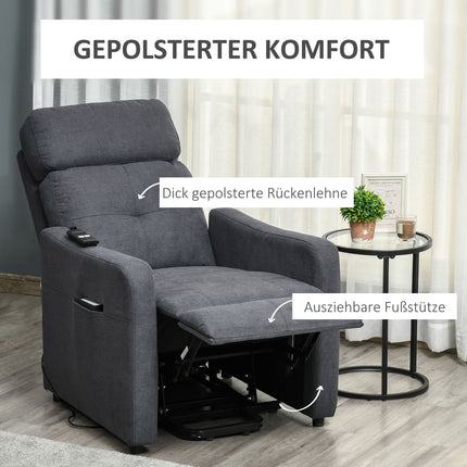 Lounger with standing aid, steel gray polyester fabric