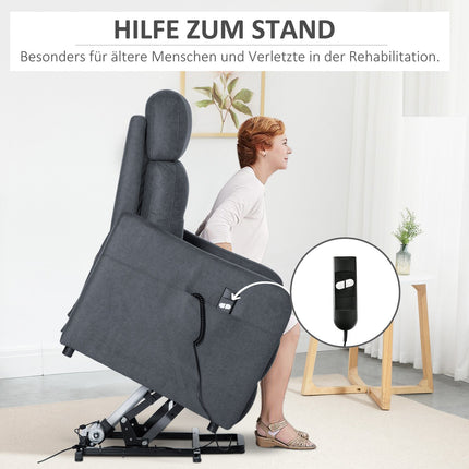 Lounger with standing aid, steel gray polyester fabric