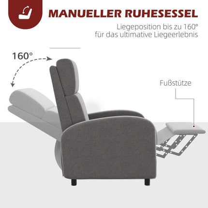 Reclining chair in linen look with footrest, capacity 120 kg