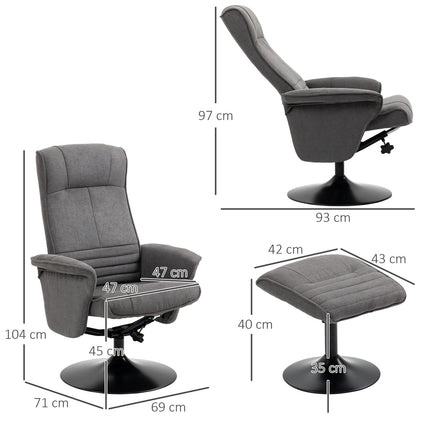 Lounger with footstool, 360° rotatable, dark gray foam