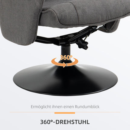 Lounger with footstool, 360° rotatable, dark gray foam