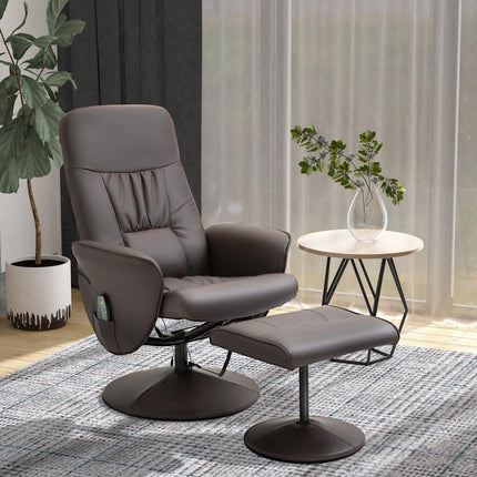 Lounger with footstool, artificial leather, massage function