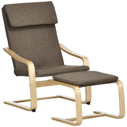 Brown relaxation chair & footstool, linen cover, 67x72x100 cm
