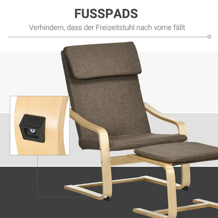 Brown relaxation chair & footstool, linen cover, 67x72x100 cm