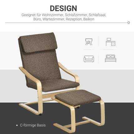 Brown relaxation chair & footstool, linen cover, 67x72x100 cm