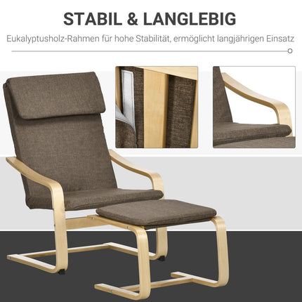 Brown relaxation chair & footstool, linen cover, 67x72x100 cm