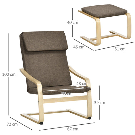 Brown relaxation chair & footstool, linen cover, 67x72x100 cm