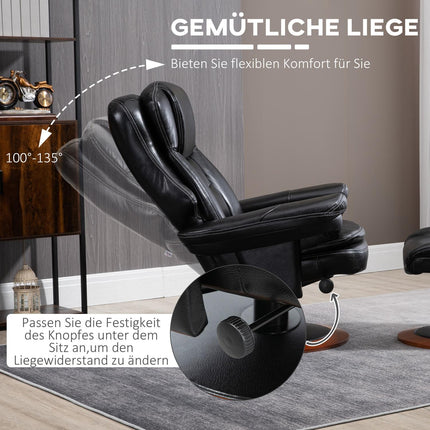 Reclining relaxation chair in artificial leather with ottoman, black