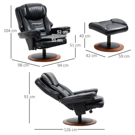 Reclining relaxation chair in artificial leather with ottoman, black