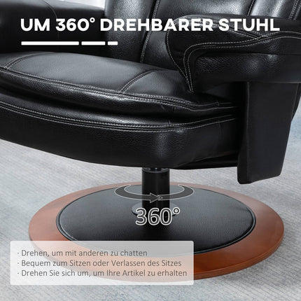Reclining relaxation chair in artificial leather with ottoman, black