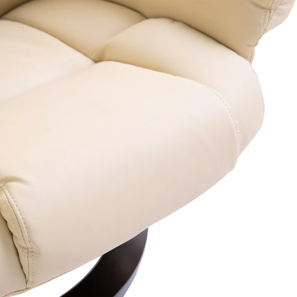 Reclining relaxation chair with stool, artificial leather cream
