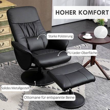 Black reclining swivel chair in artificial leather with stool