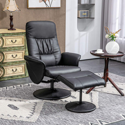 Black reclining swivel chair in artificial leather with stool
