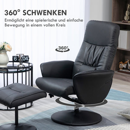 Black reclining swivel chair in artificial leather with stool