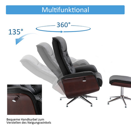 Chesterfield relaxation chair and stool, 360° rotatable, PU leather