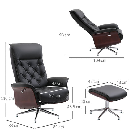 Chesterfield relaxation chair and stool, 360° rotatable, PU leather