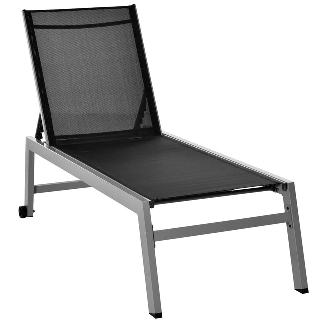 Adjustable sun lounger, black aluminium, 5-level backrest