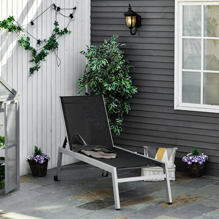 Adjustable sun lounger, black aluminium, 5-level backrest