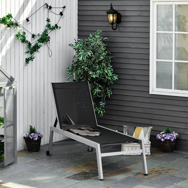 Adjustable sun lounger, black aluminium, 5-level backrest