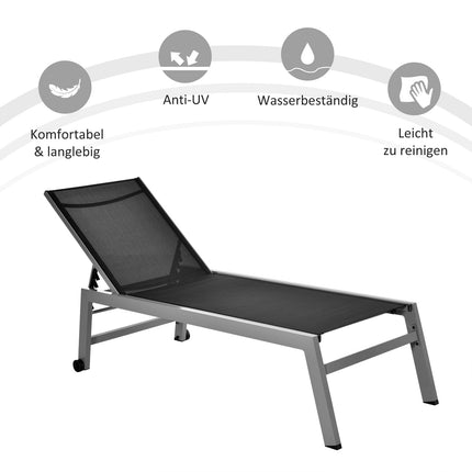 Adjustable sun lounger, black aluminium, 5-level backrest