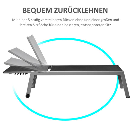 Adjustable sun lounger, black aluminium, 5-level backrest