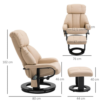 Beige Ergonomic recliner with massage & ottoman, 76x80x102 Cm