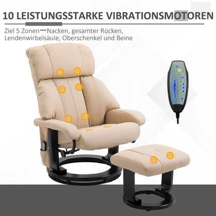 Beige Ergonomic recliner with massage & ottoman, 76x80x102 Cm