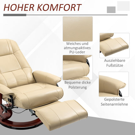 Cream white artificial leather armchair with footrest