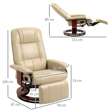 Cream white artificial leather armchair with footrest