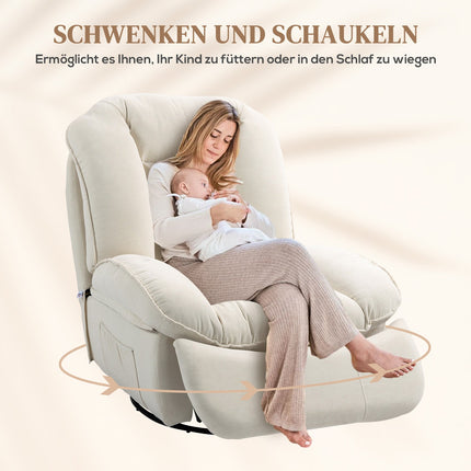 Lounger with swing, swivel, footrest and side pocket