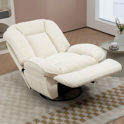Lounger with swing, swivel, footrest and side pocket