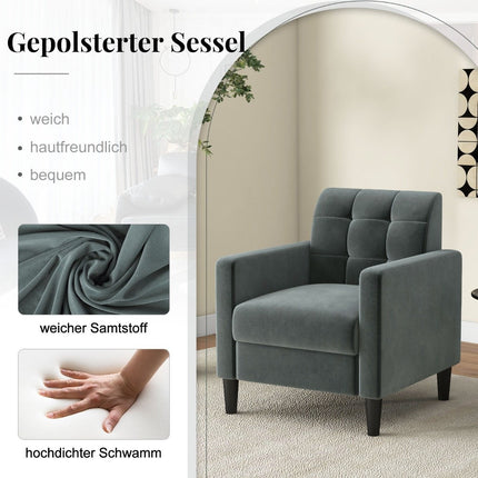 Relaxation armchair modern TV armchair made of velvet in mid-century style upholstered armchair with tufted backrest gray