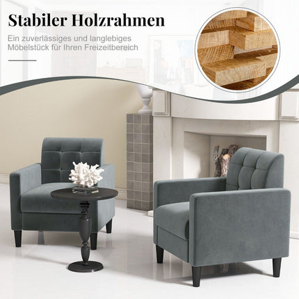 Relaxation armchair modern TV armchair made of velvet in mid-century style upholstered armchair with tufted backrest gray