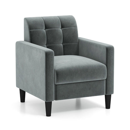 Relaxation armchair modern TV armchair made of velvet in mid-century style upholstered armchair with tufted backrest gray